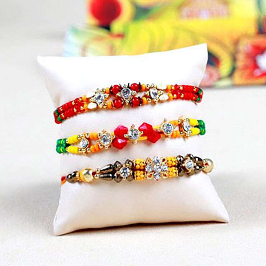 Set Of 3 Colorful Beads Rakhi
