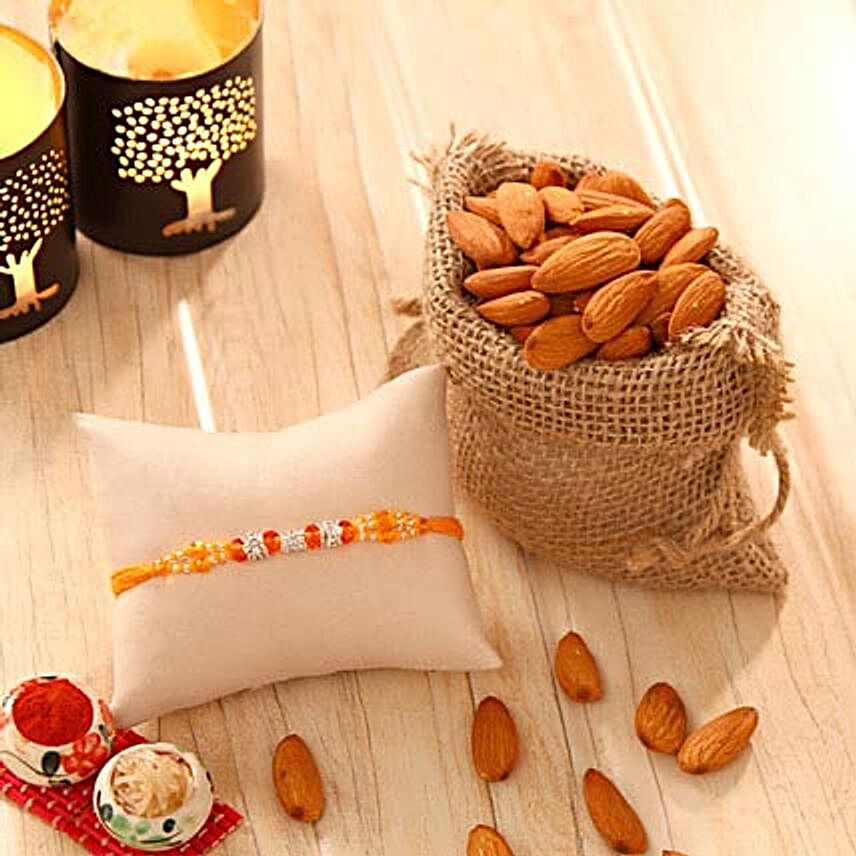 Orange Stone bead Rakhi with Almonds