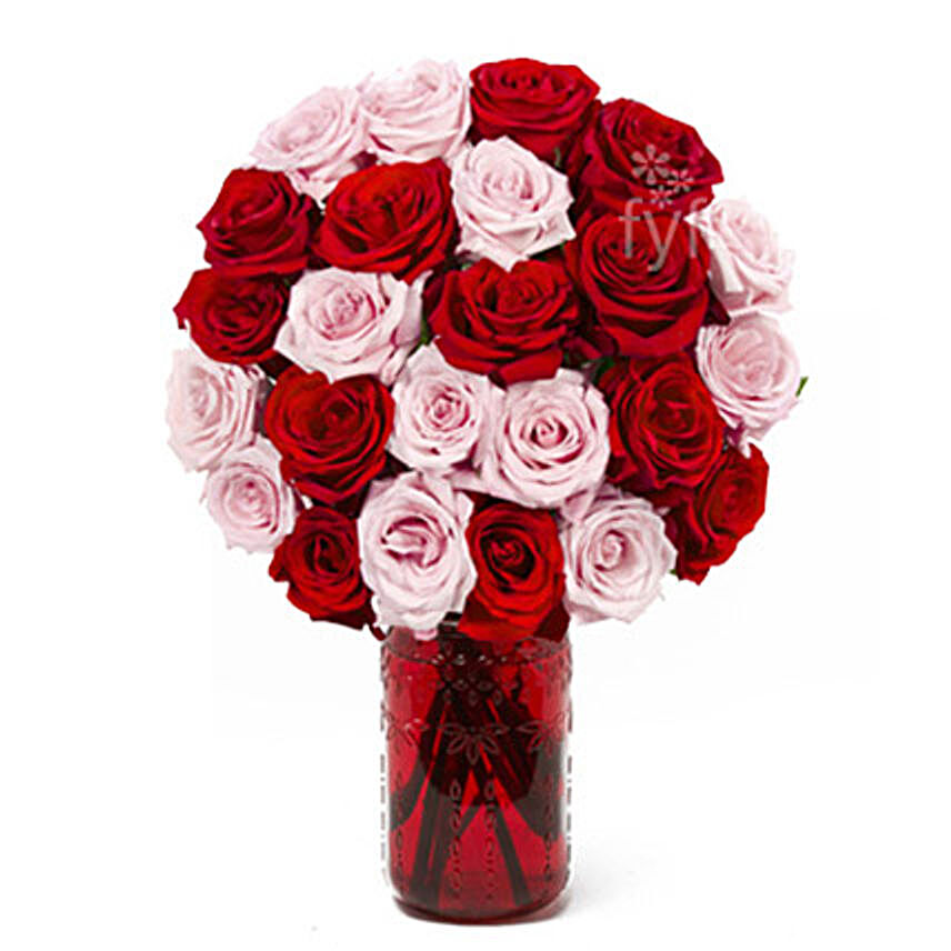 Vase Arrangement Of 24 Red N Pink Roses