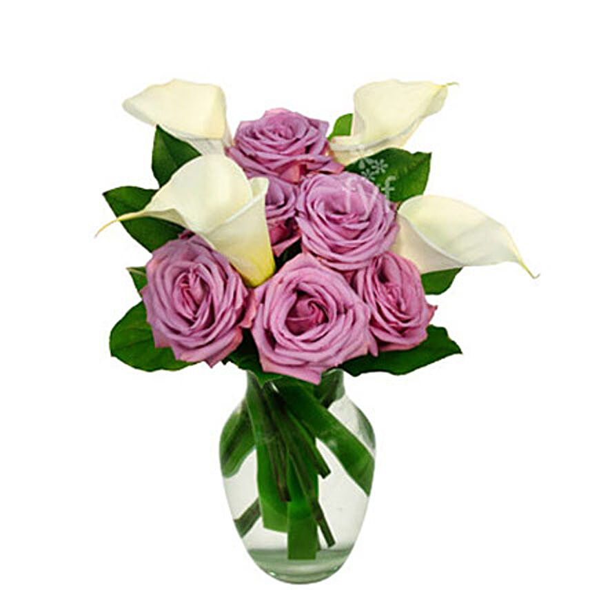 Purple Rose and Calla Lily Bouquet