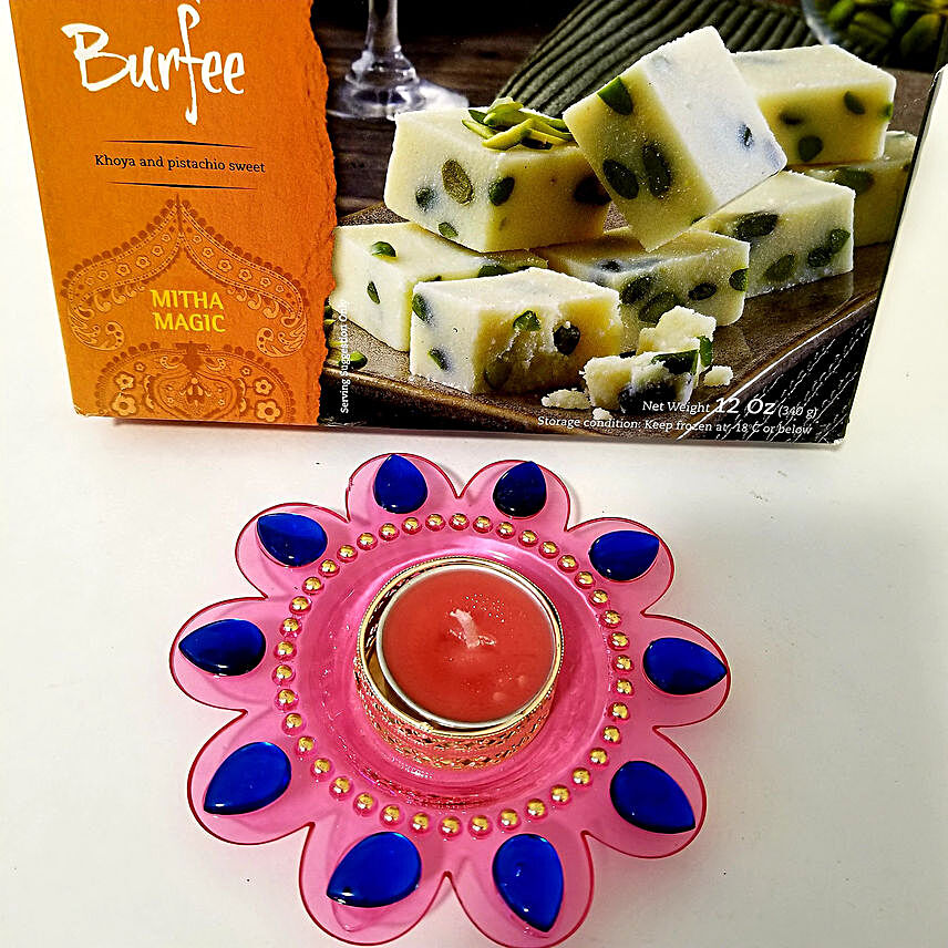 Floral Candle & Pista Barfi Combo