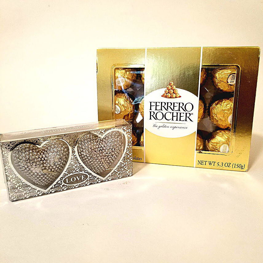 Heart Shaped Diyas & Ferrero Rocher Combo