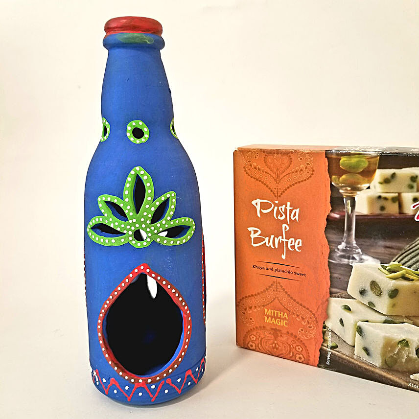 Unique Bottle Diya & Pista Barfi Combo