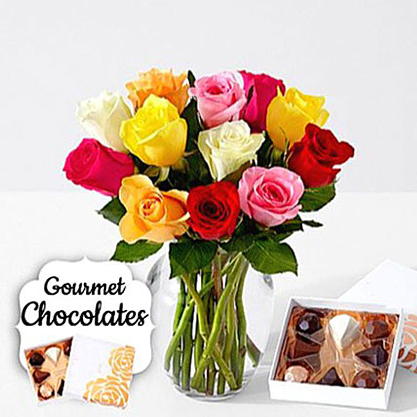 Assorted Roses With Chocolates