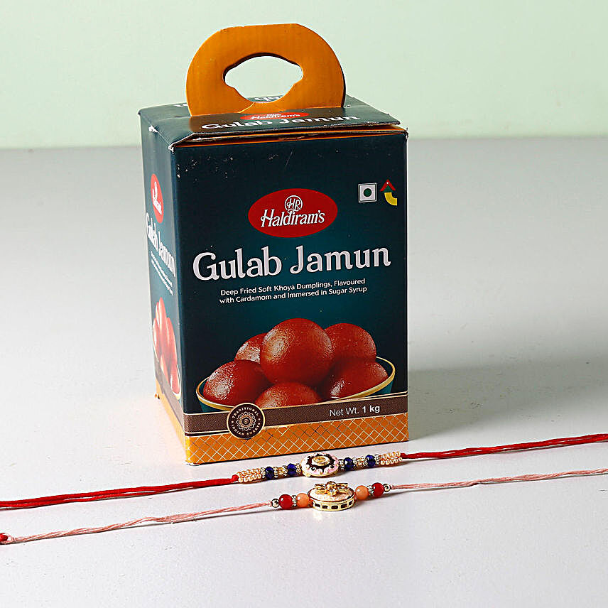 Embellished Beads Rakhis With Gulab Jamun