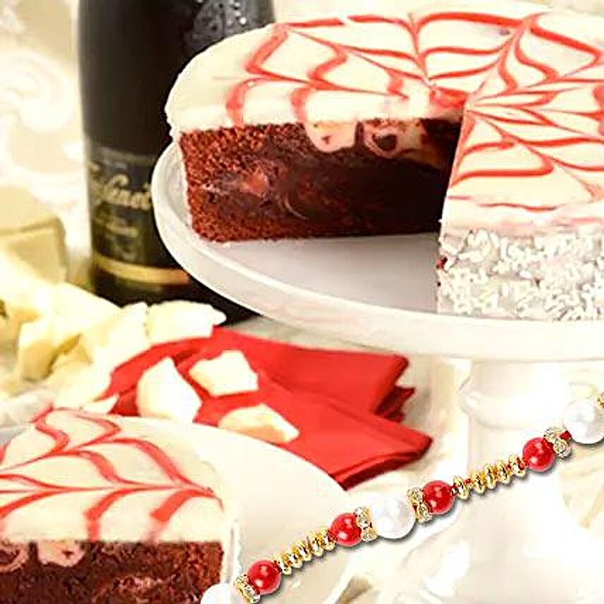 Red Velvet Brownie Cake with rakhi
