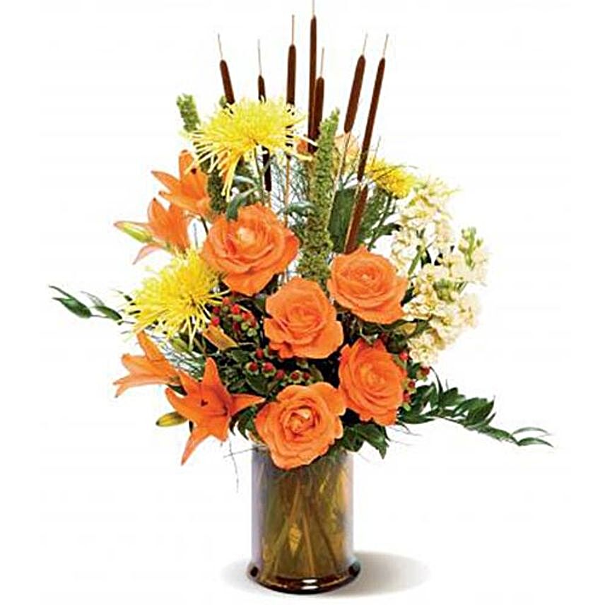 Hues Of Orange Flowers Vase