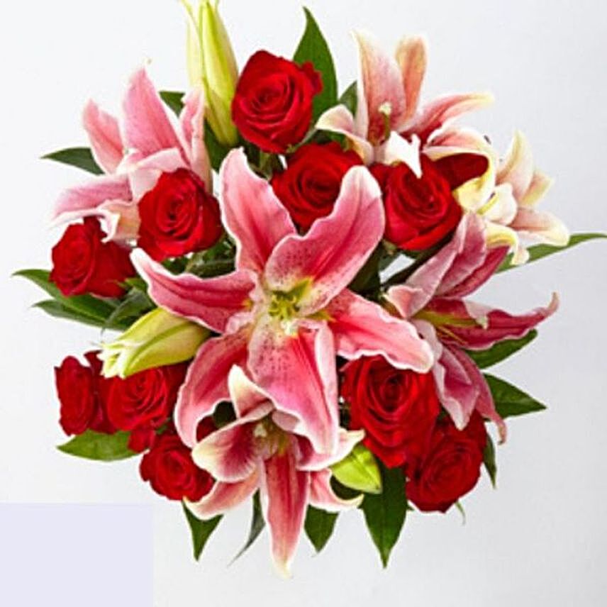 Blooming Lilies And Roses Bunch