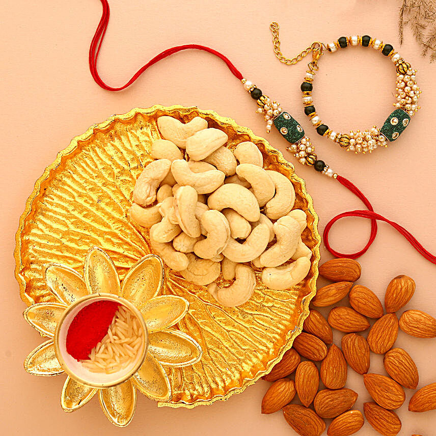 Sneh Pearl Rakhi Set With Almonds & Cashews