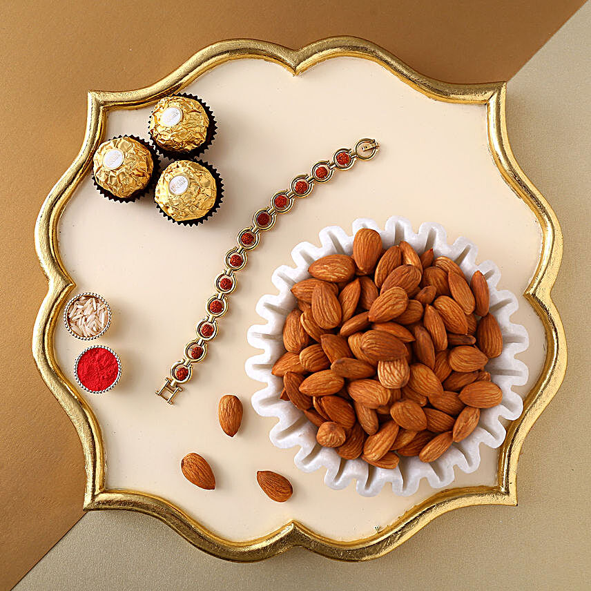 Sneh Rudraksh Rakhi With Almonds & Ferrero Rocher