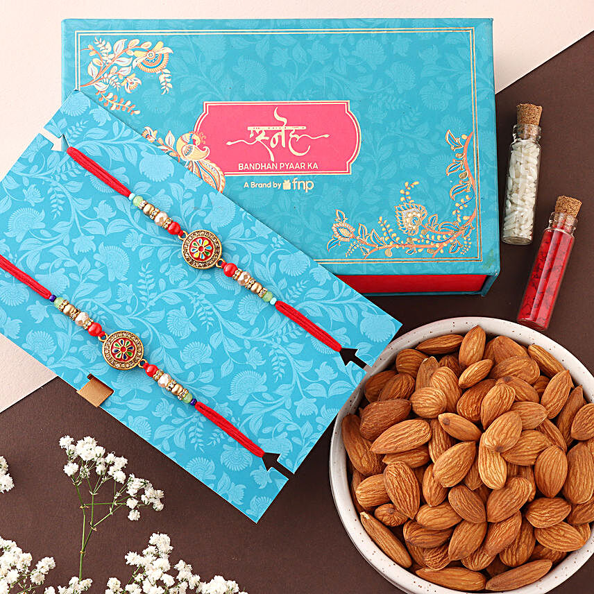 Sneh Meenakari Beads Rakhi Set & Healthy Almonds