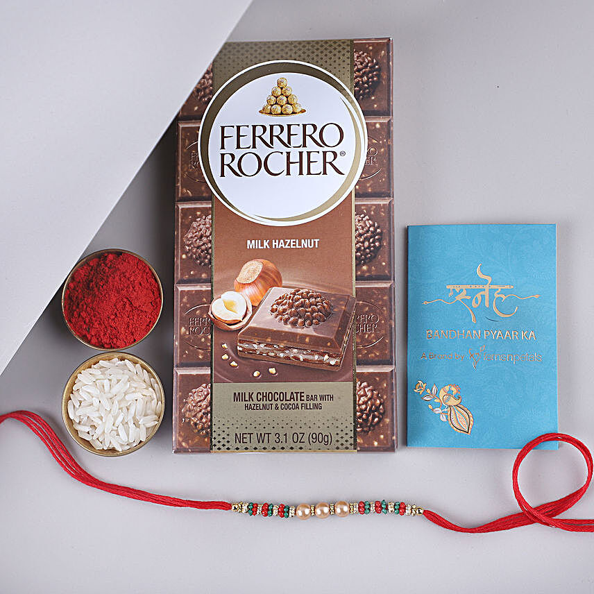 Sneh Tranquil Pearl Rakhi Set & Ferrero Rocher