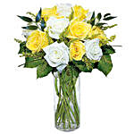 12 Long Stem Yellow and White Roses