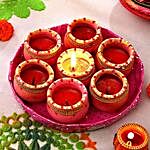 Decorative Painted Clay Diyas in Tray