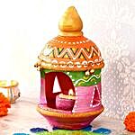 Pink Clay Diya With Stand