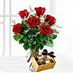 Six Red Roses With Chocolates