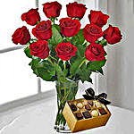 12 Red Roses With Chocolates
