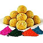 Boondi Laddoo with 4 Shades of Colorful Gulal