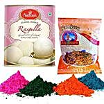 Ragulla with Chevda Namkeen and Holi Colors