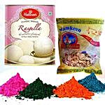 Rasgulla with Namkeen and Holi Colors
