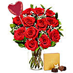 Luxury 12 Red Roses Bouquet And Chocolate Combo