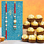 Blue Pearl And Lumba Rakhi Set With 12 Pcs Ferrero Rocher