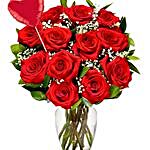 Luxury 12 Red Roses Bouquet And Heart Balloon