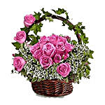 Graceful 12 Pink Roses In Basket